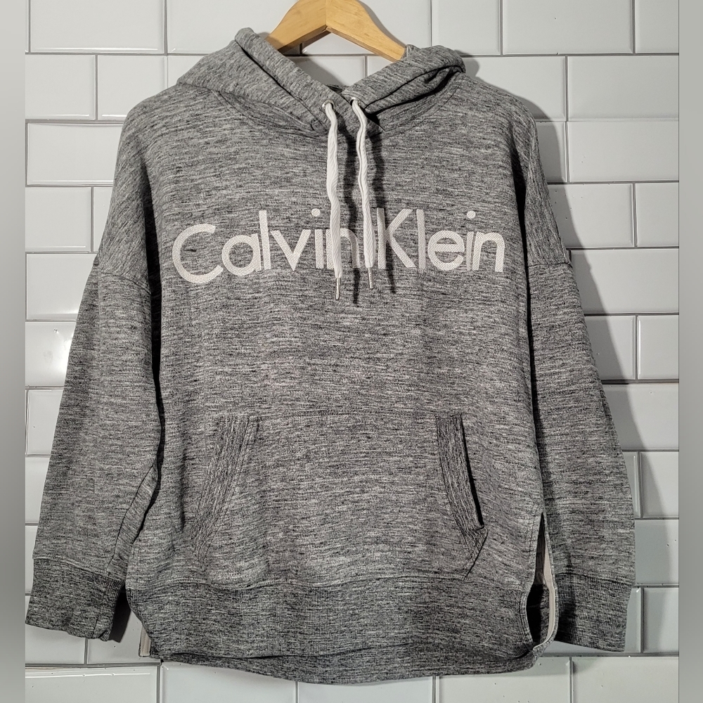 CALVIN KLEIN PERFORMANCE Ladies Heather Gray Hoodie Sweatshirt Kangaroo Pocket G